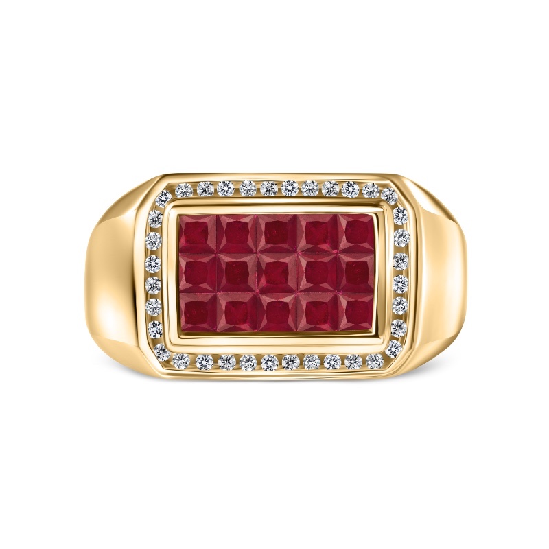 14K Yellow Gold Men's Invisible Set Ruby Ring (2.16 ctw)